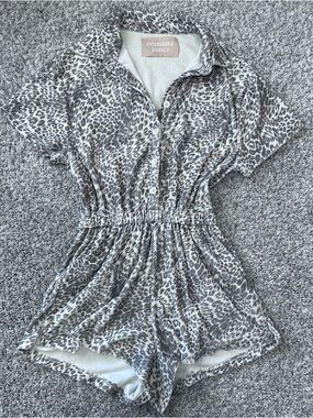 Araminta James Gray Leopard terrycloth one piece romper jumper with shorts